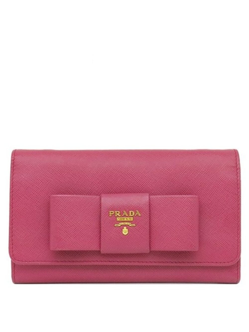 Prada Chain Wallet Saffiano Ribbon Shoulder Bag Leather Ibisco Gold Pink Fiocco